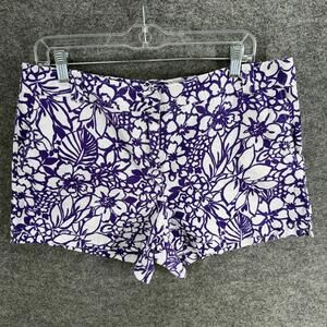 New York & Company Shorts Women 12 Blue Floral Chino High Rise Pockets Linen